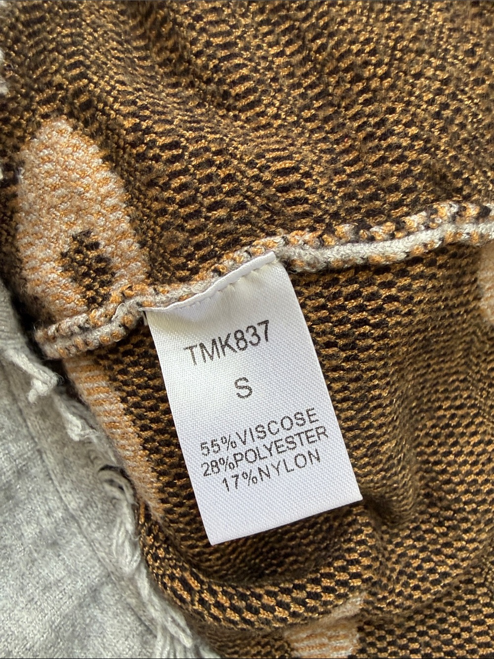 THML Gray Leopard-Print Crewneck Sweater fringe crochet fall small - Picture 6 of 6